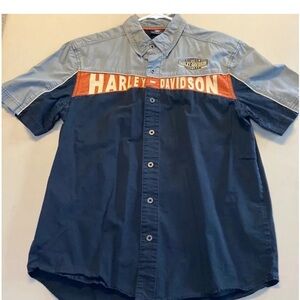 Harley-Davidson Blue and Orange Men's Shirt